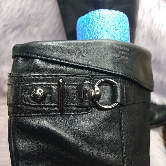 Coach Madalia Riding Boots Womens Size 6.5 B Black Tall Knee Leather Pull On - Picture 6 of 10